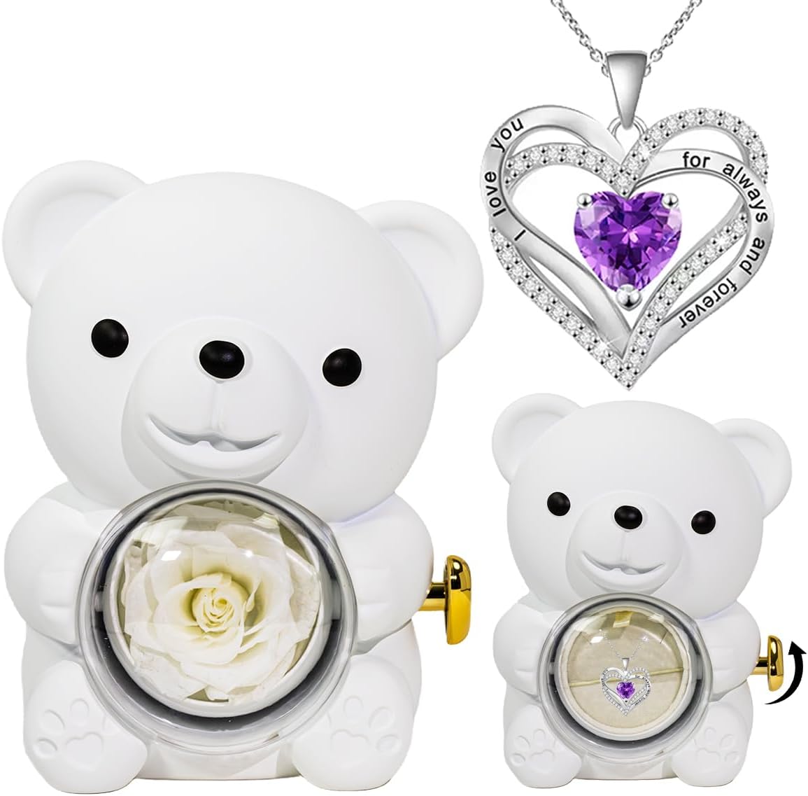 Eternal Rose Bear W/Engraved Necklace